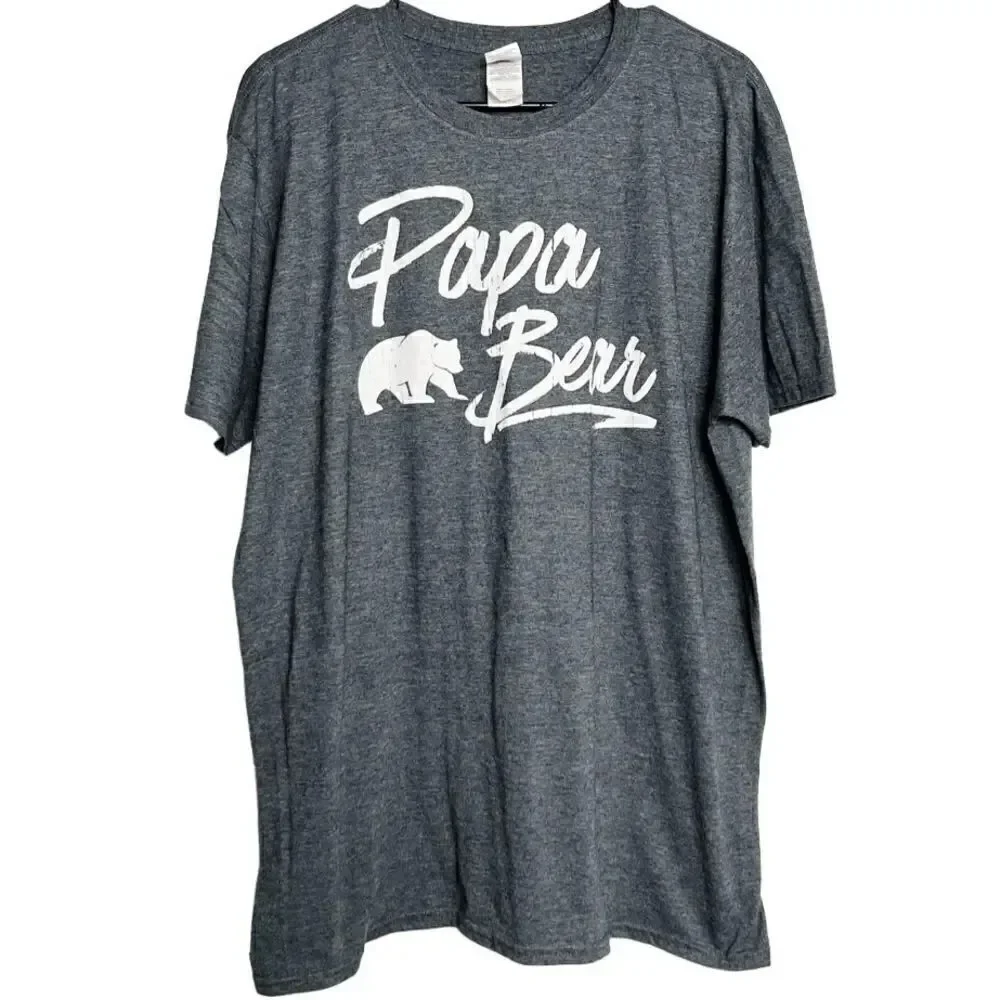 Papa Bear Short Sleeve Crew Neck Graphic Tee Grey and White Size XL